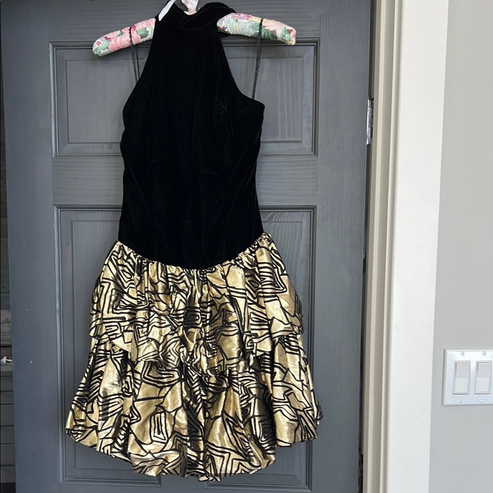 Black and Gold Halter Dress, size 7-8